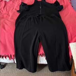 Chic Black Ruffle Sleeve Top And Pants Travel Set NWOT Size XL